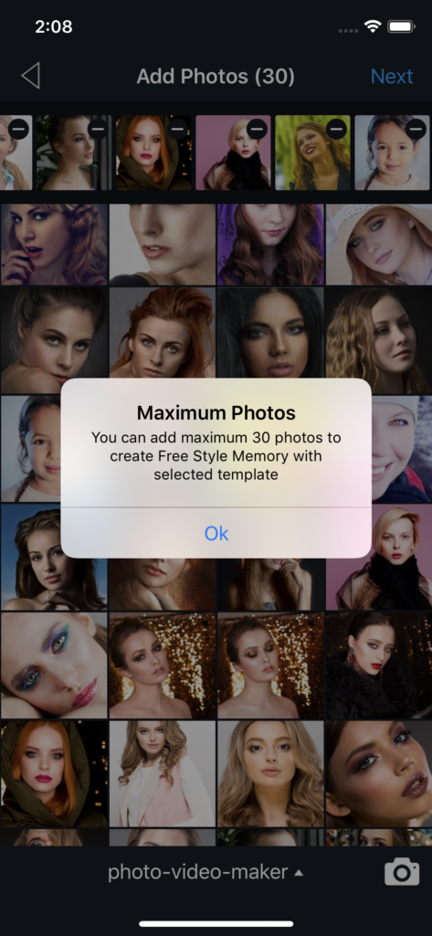 Vimory app Add Maximum Photos UI