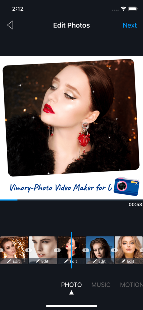 Vimory app Edit Photos UI