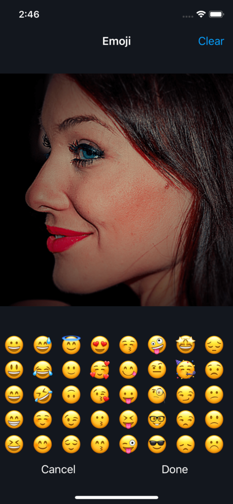 Vimory app Emoji Photos UI