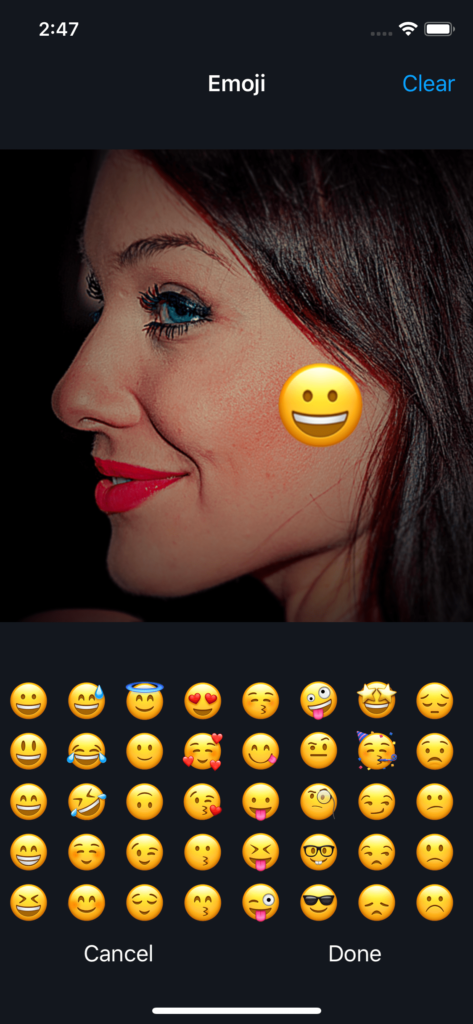 Vimory app Emoji Photos UI
