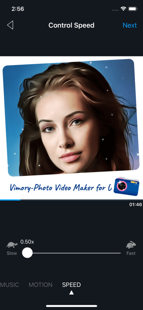 Vimory app Control Speed UI