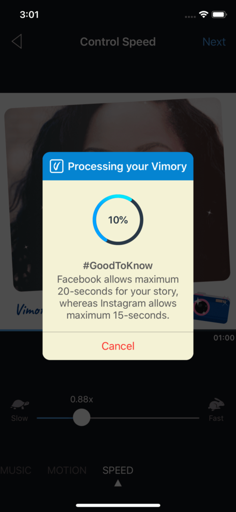 Vimory app Video Processing UI