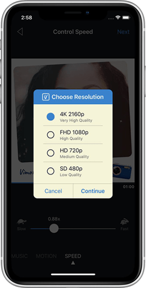 Choose Resolution - How to transform your images into a video with Vimory